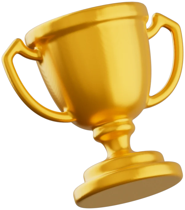 Taça dourada tridimensional, elemento gráfico da TopX usado para ilustrar a promoção